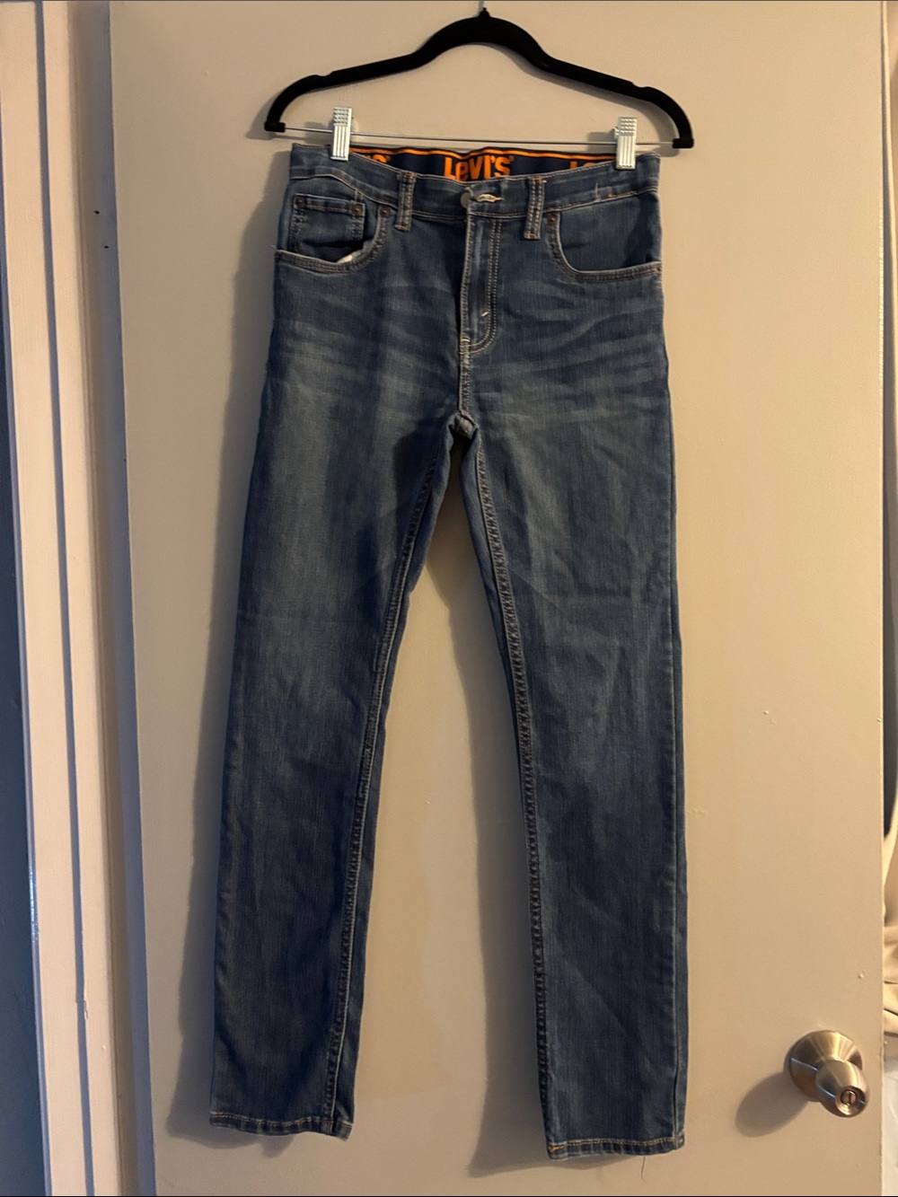 Levi's Kid's Slim Jeans in Medium Blue Wash with Orange Waistband Accent